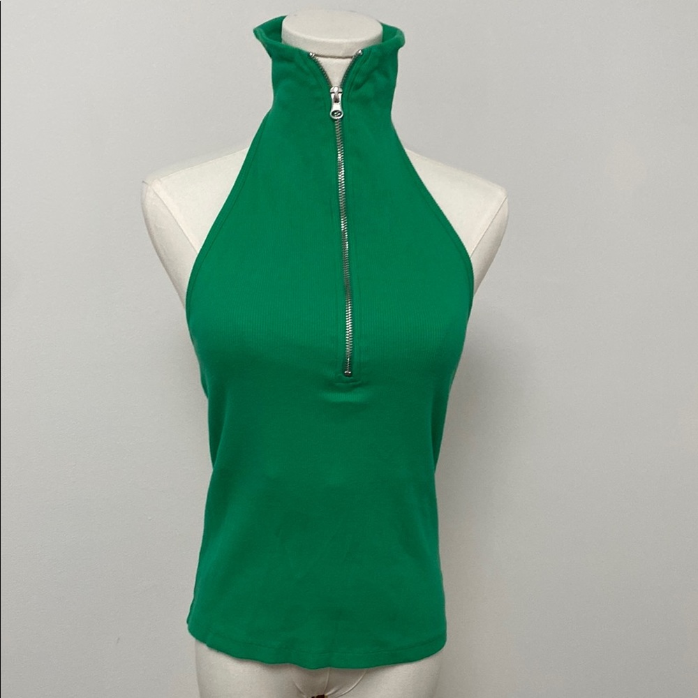 Maeve by Anthropologie Green Halter Neck Zip-Up Top